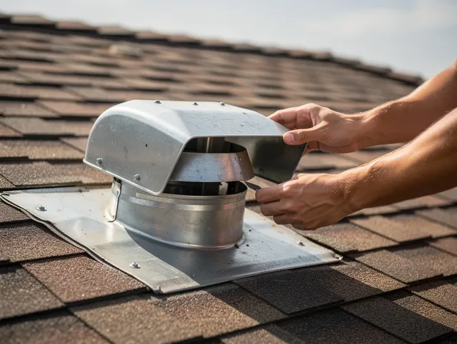 Wallingford Center Dryer Vent Cleaning certified technician safely cleaning a roof-mounted dryer vent in Wallingford Center