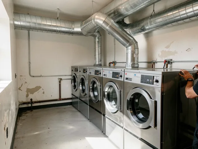 Wallingford Center Dryer Vent Cleaning team performing large-scale commercial dryer vent cleaning in Wallingford Center