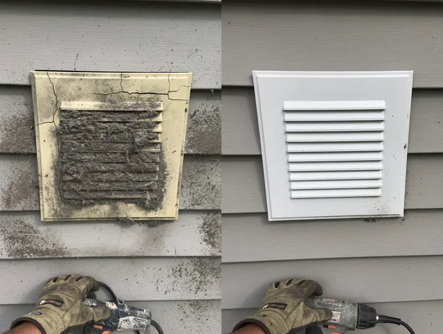 Wallingford Center Dryer Vent Cleaning technician installing high-quality dryer vent cover at a residential property in Wallingford Center