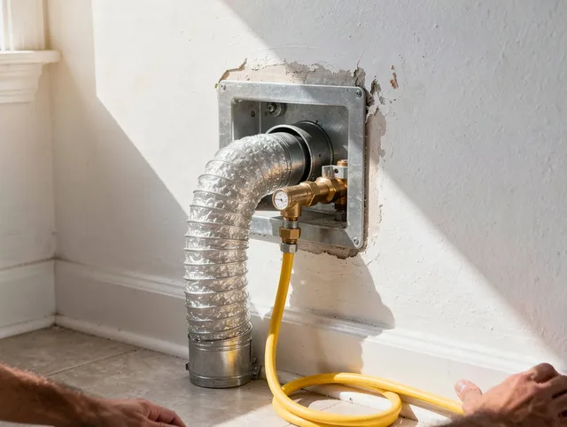 Wallingford Center Dryer Vent Cleaning certified technician performing specialized gas dryer vent cleaning in Wallingford Center